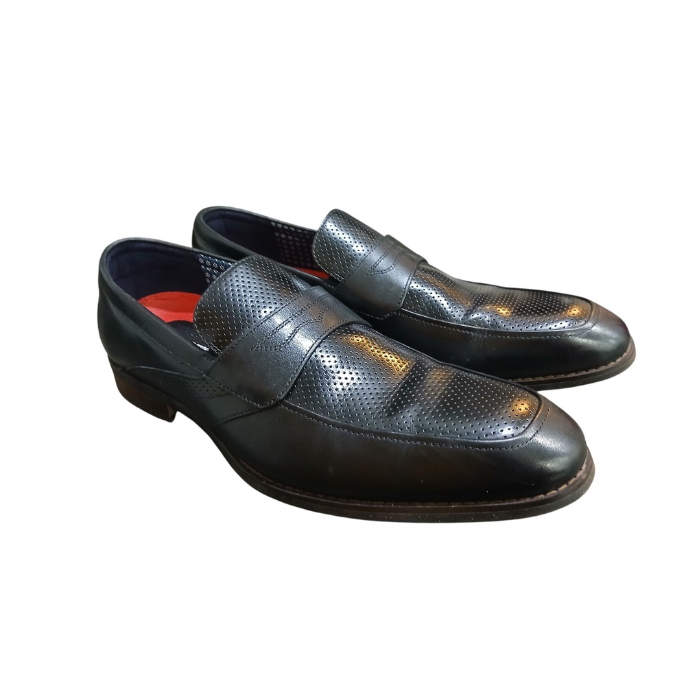 Stacy Adams Mens Black Perforated Leather Penny Loafers Size 11 M